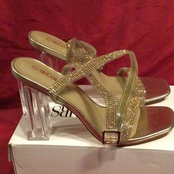 Dream Pairs Gold Rhinestone Chunky Heel Sandal - Picture 8 of 12